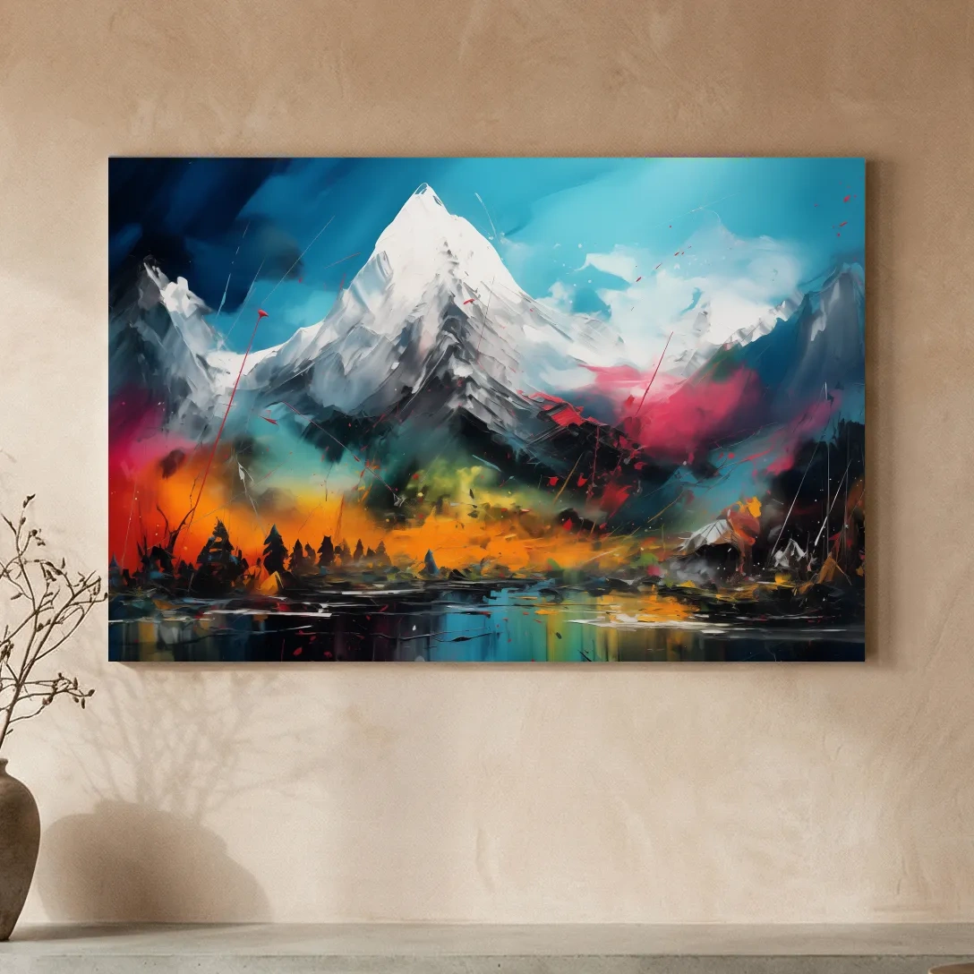 Vibrant Abstract Alpine Mountain Peaks - Colorful Impasto Painting Style Wall Art