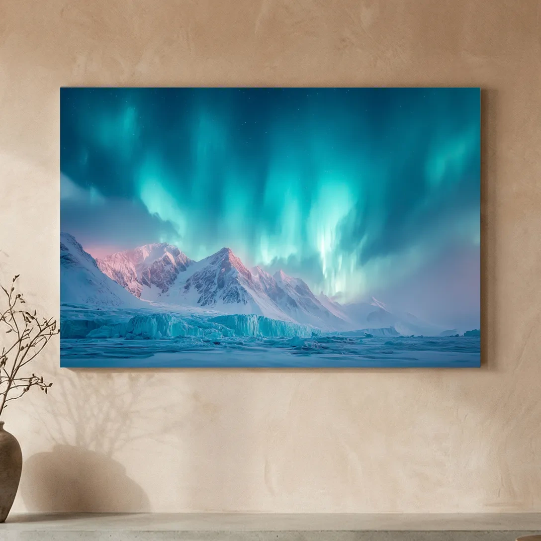Aurora Borealis Over Icy Arctic Mountains - Northern Lights Wall Art