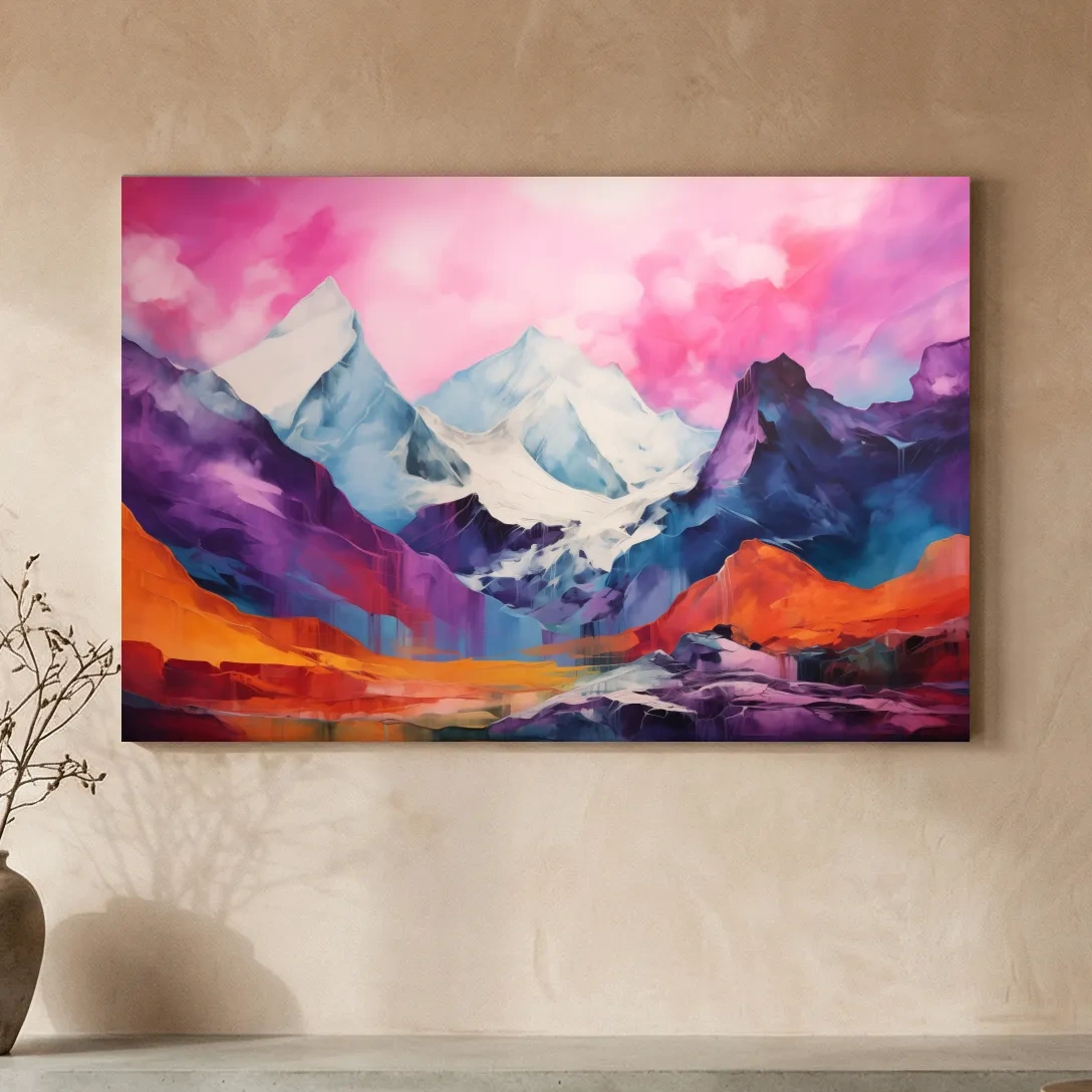 Vibrant Abstract Alpine Mountain Landscape Painting - Colorful Contemporary Wall Art