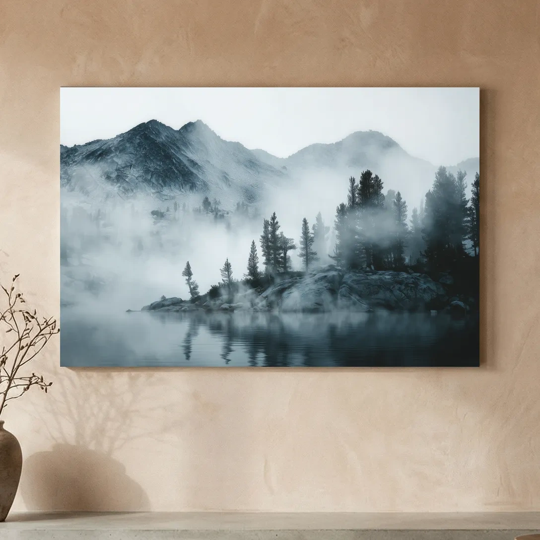 Frosty Alpine Mountain Lake Photography - Black & White Landscape Wall Art