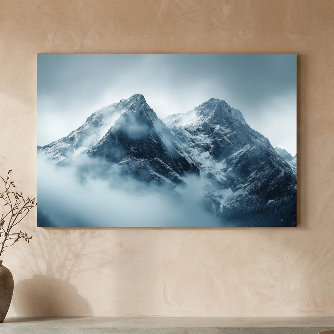 Moody Snowcapped Mountain Peaks - Atmospheric Alpine Photographic Wall Art