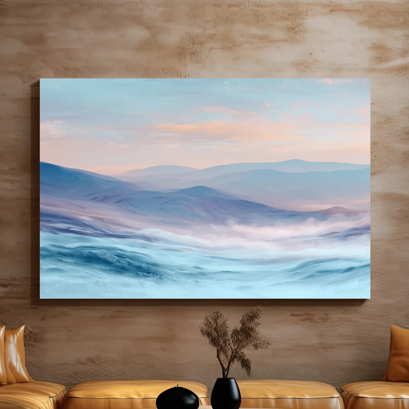 Ethereal Pastel Misty Mountain Landscape - Serene Abstract Forest Wall Art