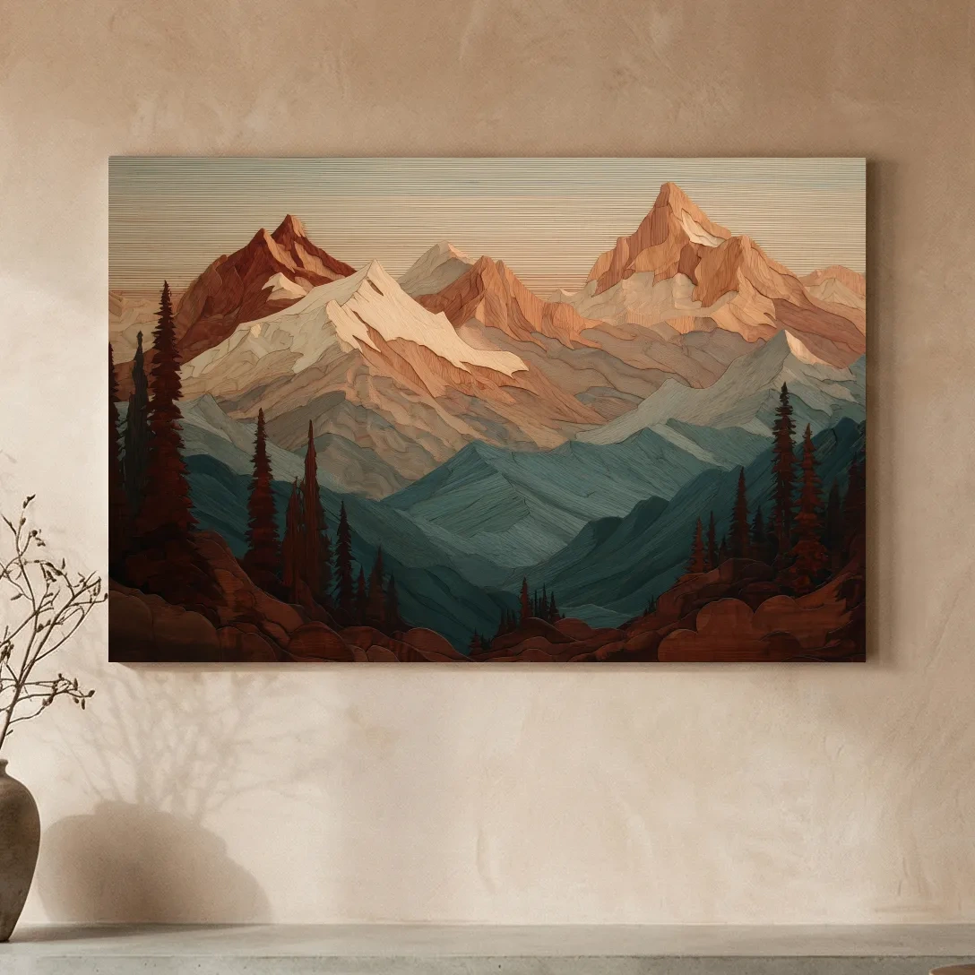 Layered Wood Alpine Mountain Range - Textured Topographic Landscape Wall Art