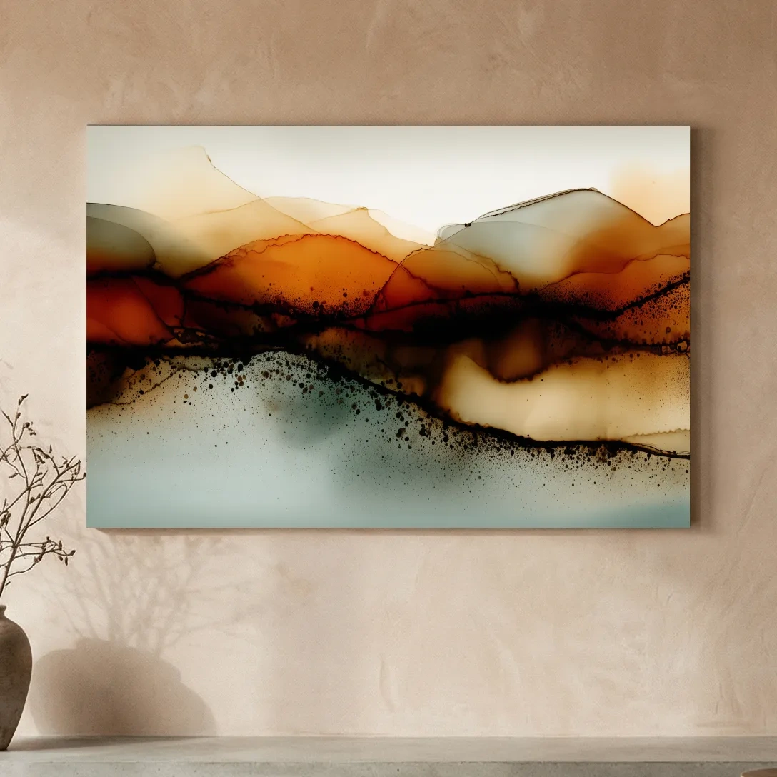 Moody Abstract Sepia Mountain Layers - Modern Alcohol Ink Landscape Wall Art