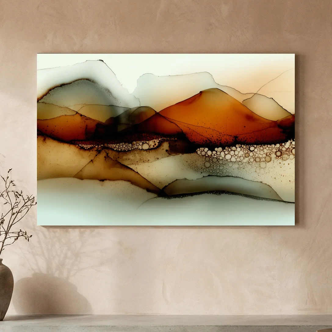 Amber Alcohol Ink Mountains - Abstract Landscape Wall Art