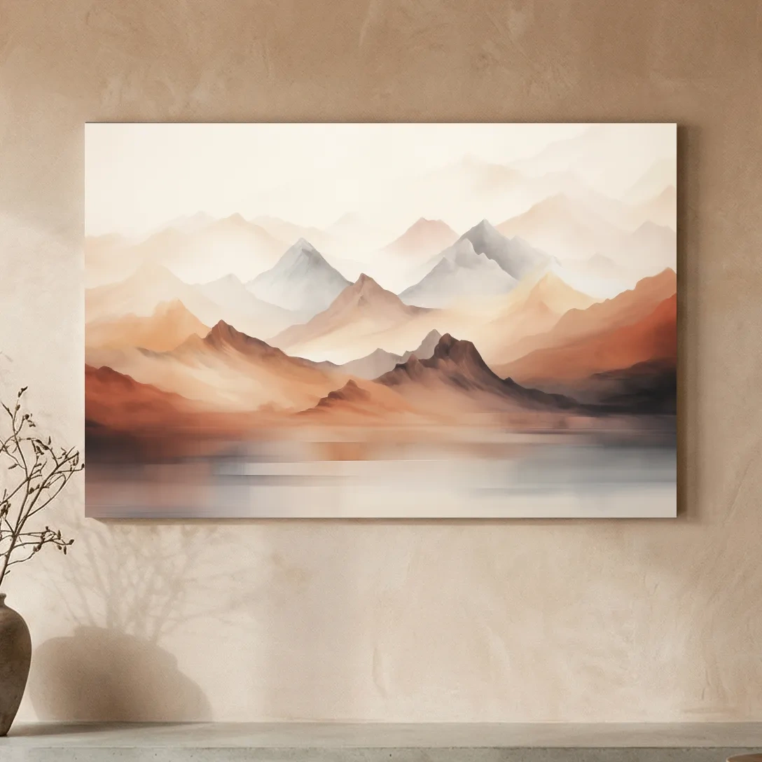 Pastel Mountain Range Watercolor - Warm Neutral Landscape Wall Art
