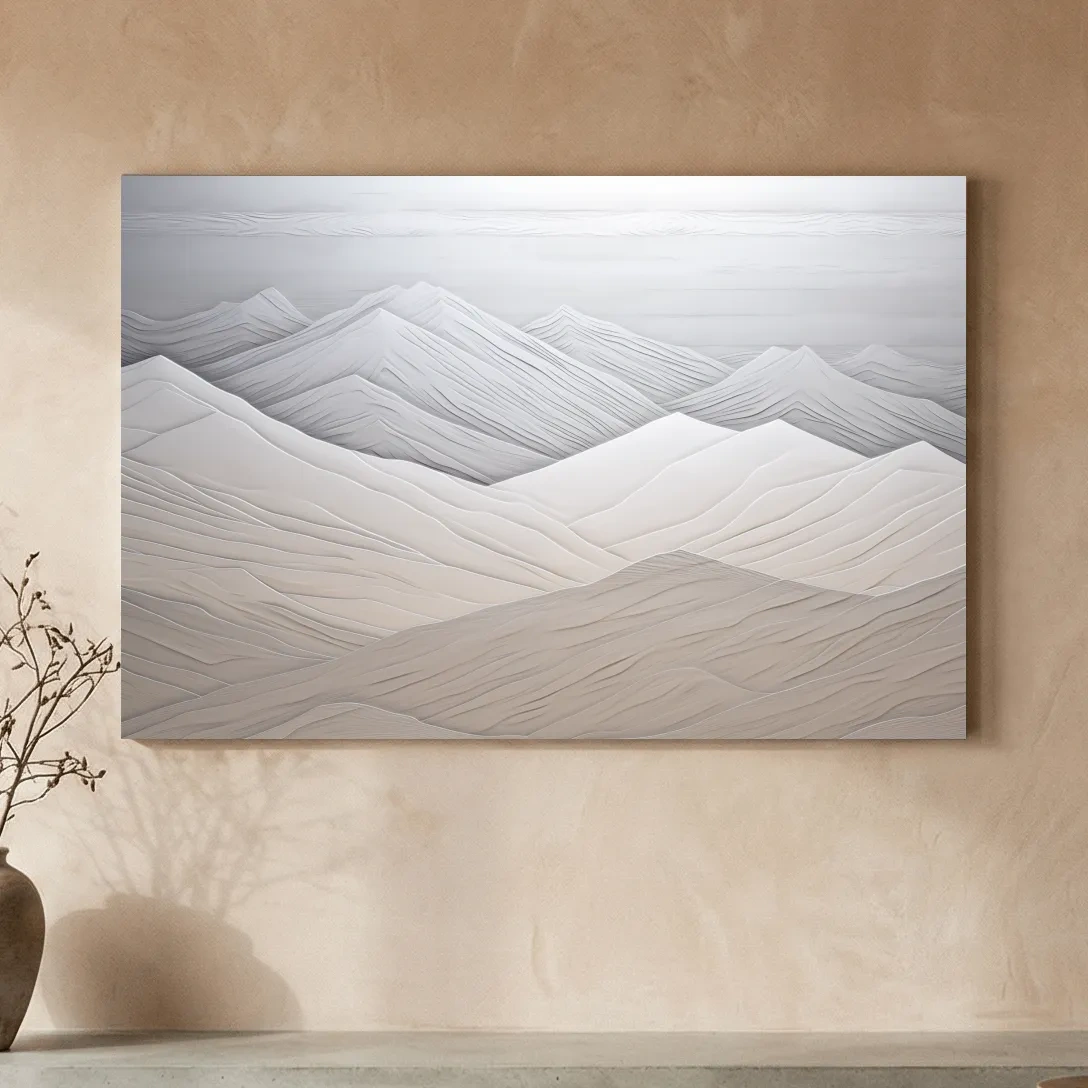 Minimalist Layered Mountain Relief Landscape - Monochrome Wall Art