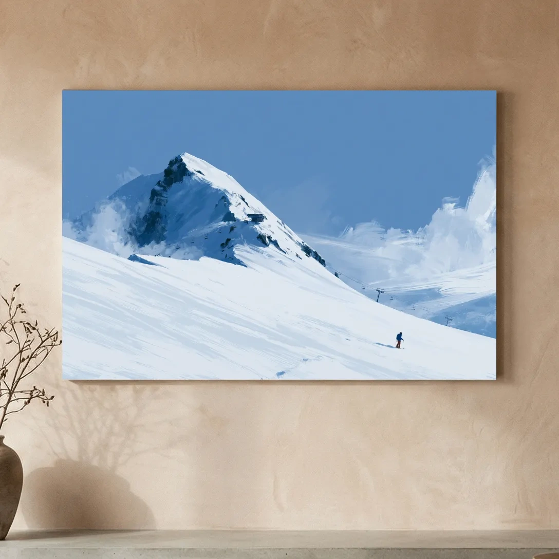 Minimalist Backcountry Skier Painting - Alpine Winter Landscape Wall Art
