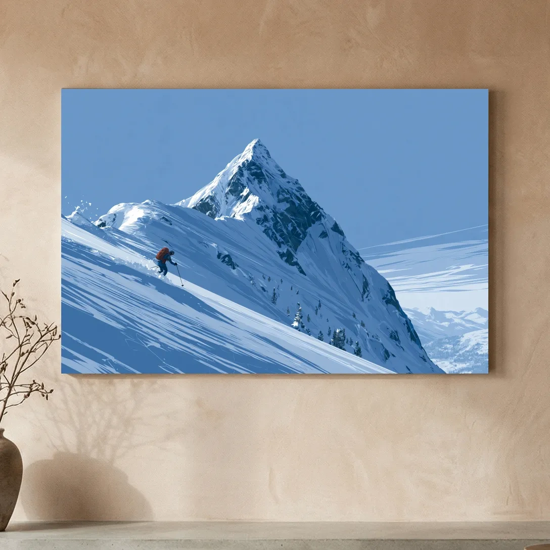 Epic Backcountry Skier On Snowy Peak - Alpine Mountain Winter Wall Art