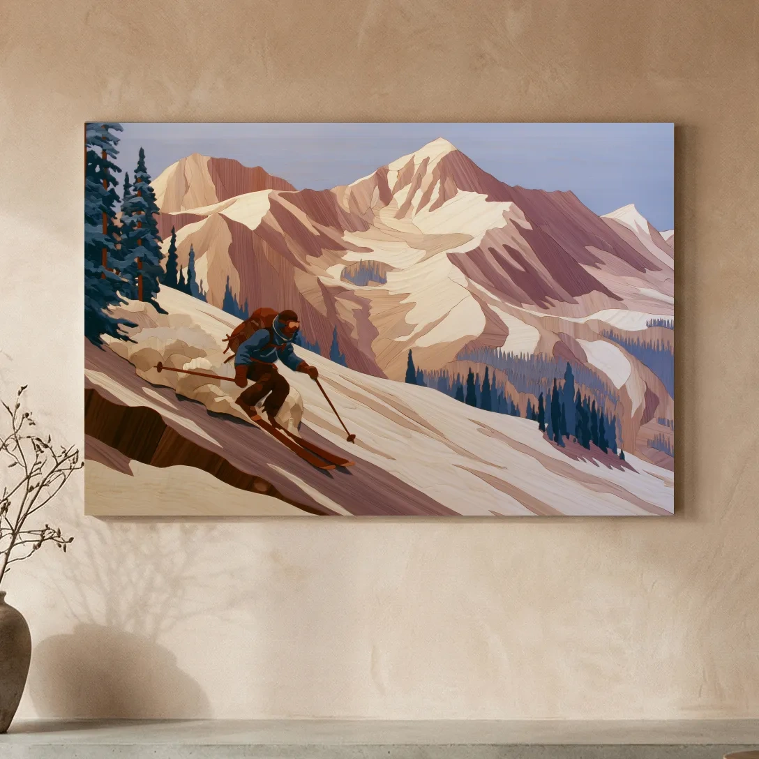 Backcountry Skier Descending Snowy Alpine Peaks - Modern Outdoor Adventure Wall Art