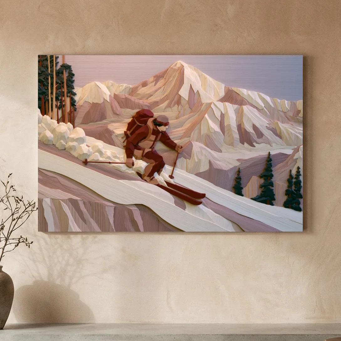 Geometric Backcountry Skier In Alpine Peaks - Winter Mountain Adventure Wall Art