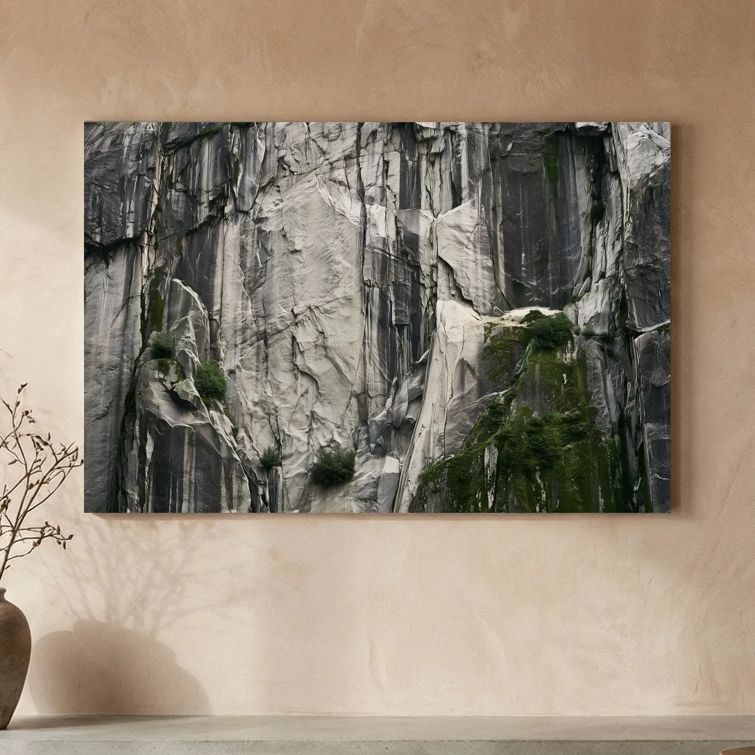 Textured Granite Cliff Face Photography - Moody Monochrome Rock Wall Art