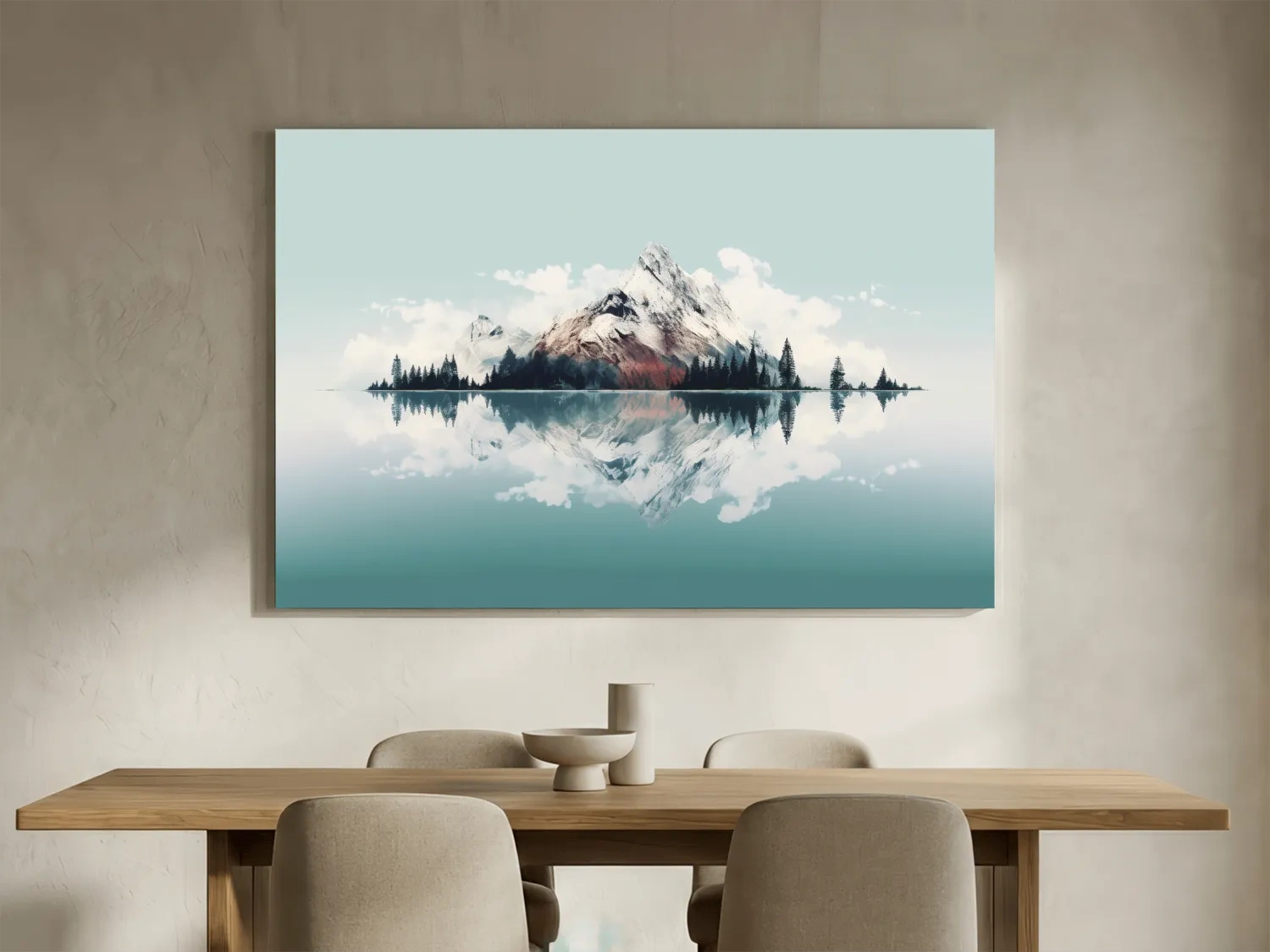 Minimalist Snowcapped Mountain Lake Reflection - Alpine Glacier Wall Art