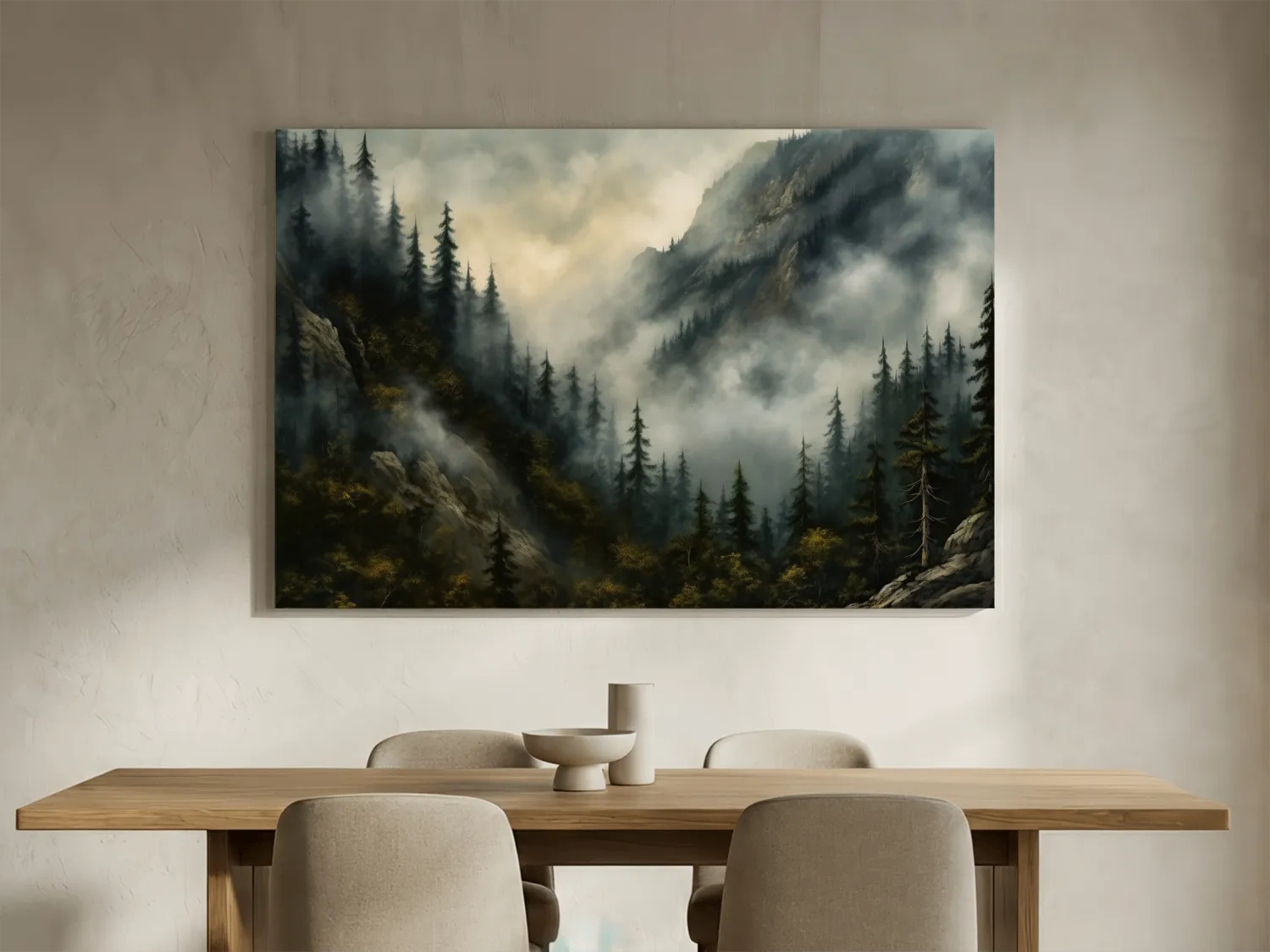 Moody Misty Mountain Pine Forest - Foggy Alpine Landscape Wall Art