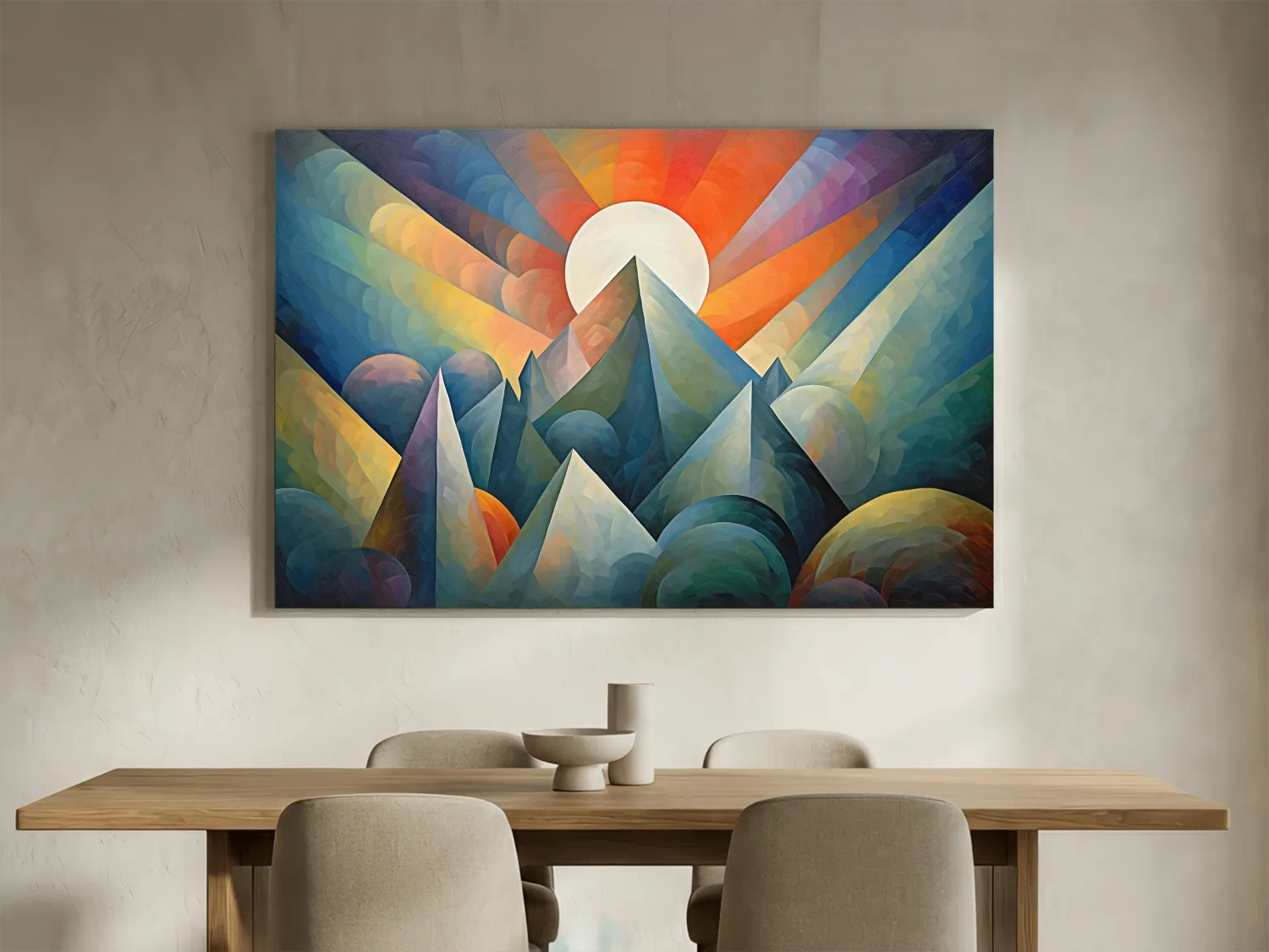 Vibrant Mountain Sunrise Painting - Abstract Alpine Landscape Wall Art