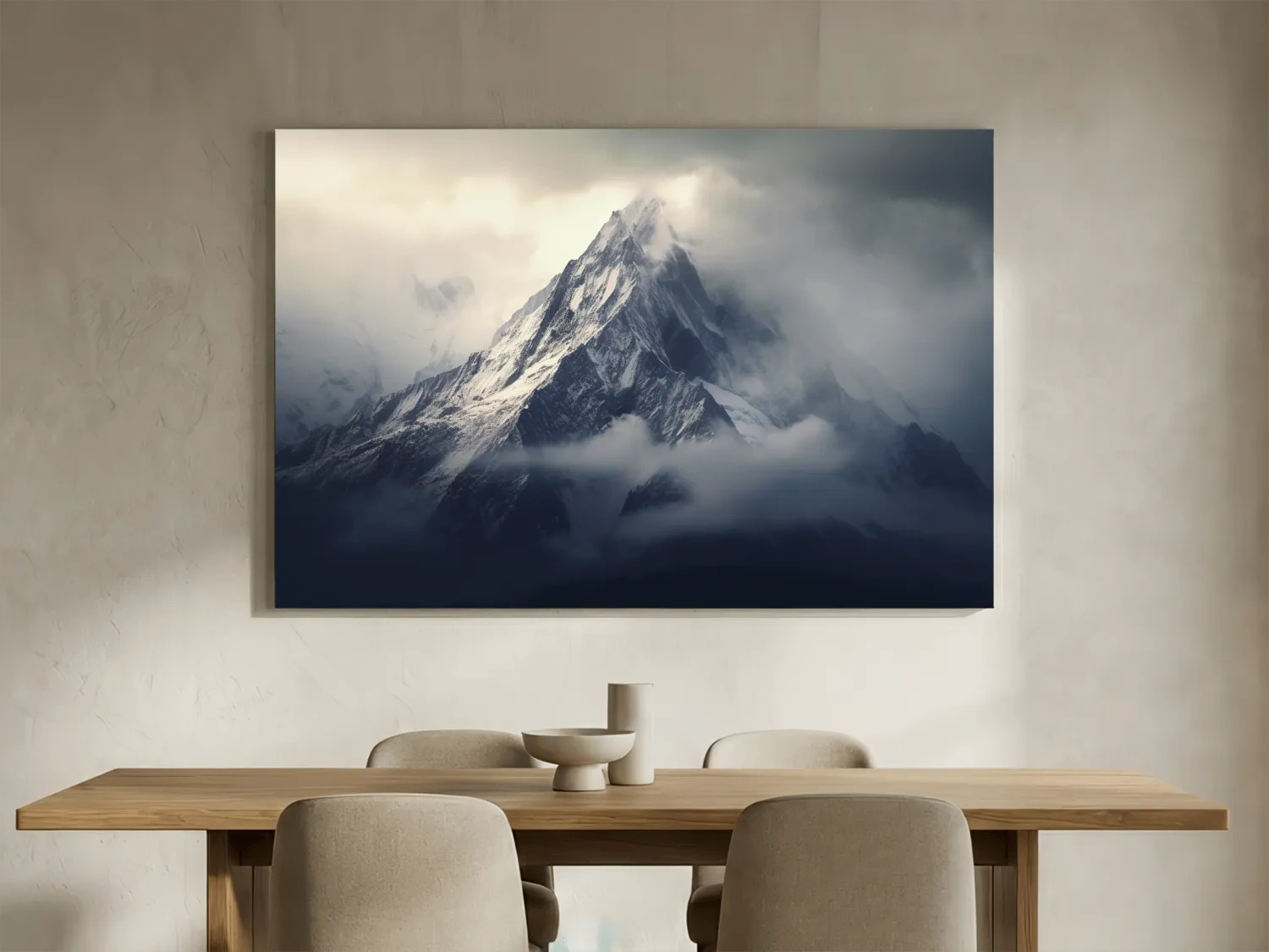 Cloudy Snowcapped Peak Landscape - Dramatic Mountain Photography Wall Art