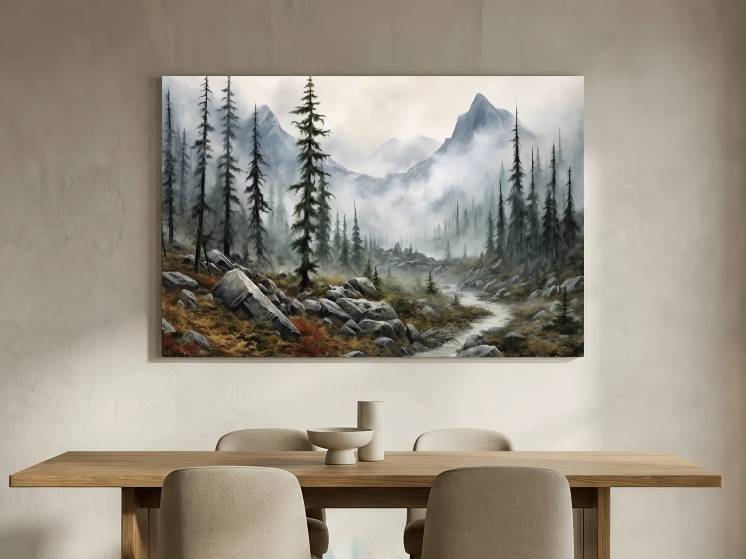 Foggy Alpine Mountain Forest Landscape - Moody Wall Art