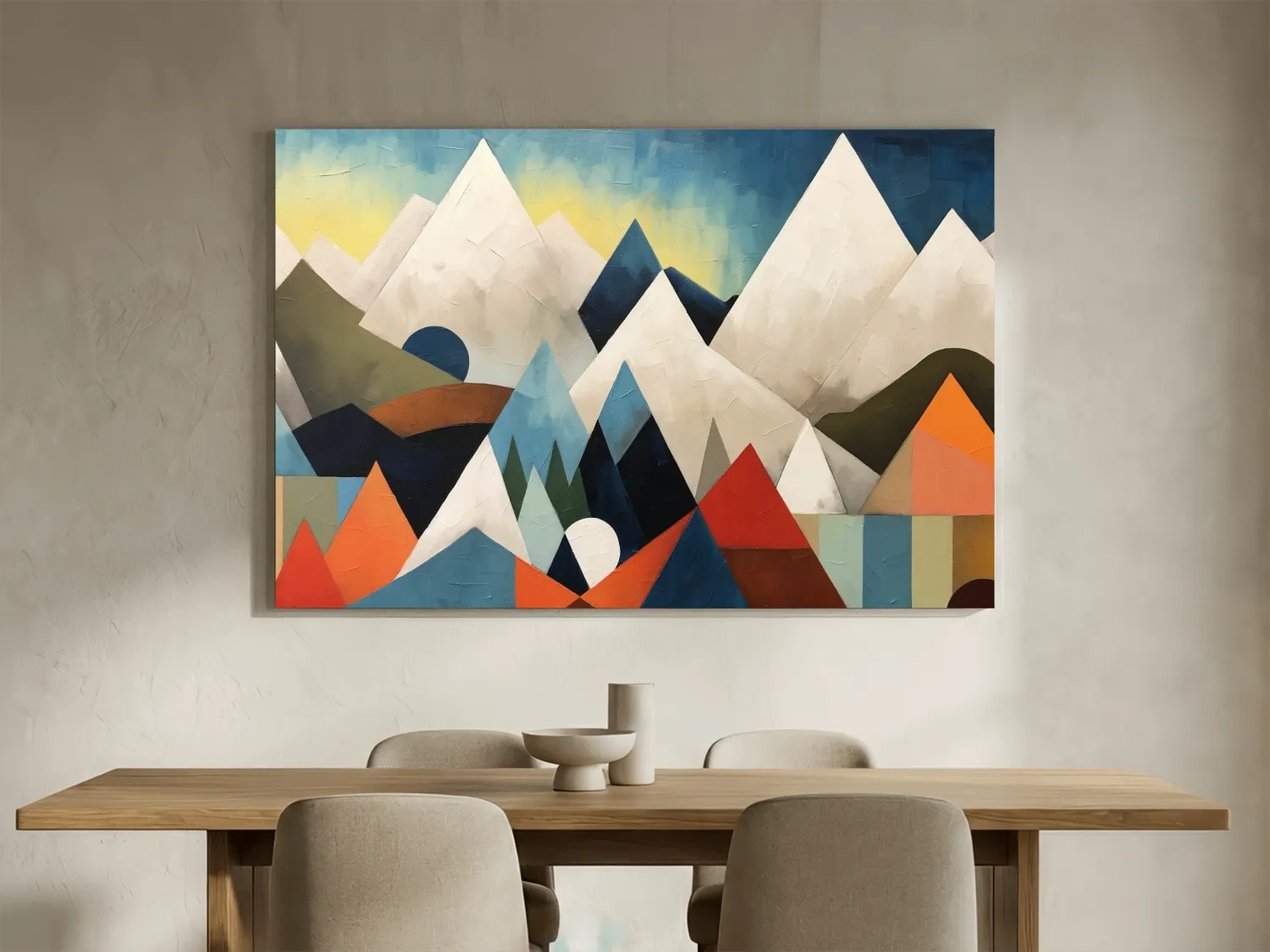 Abstract Suprematism Mountain Peaks Painting - Colorful Modern Wall Art