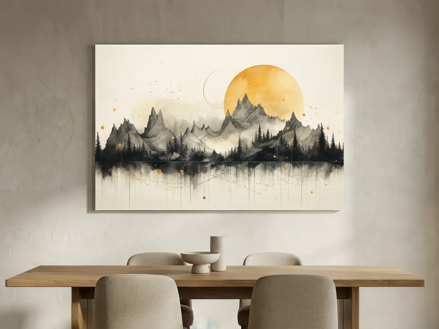 Golden Sun Abstract Mountain Range - Minimalist Watercolor Landscape Wall Art