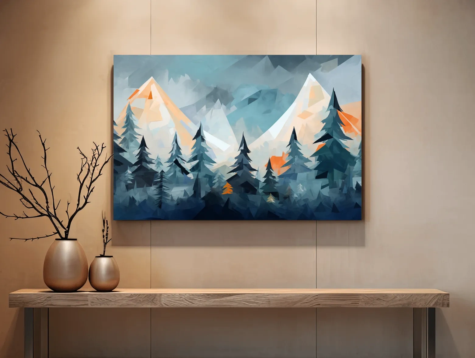 Geometric Alpine Peaks And Pine Forest - Abstract Mountain Landscape Wall Art