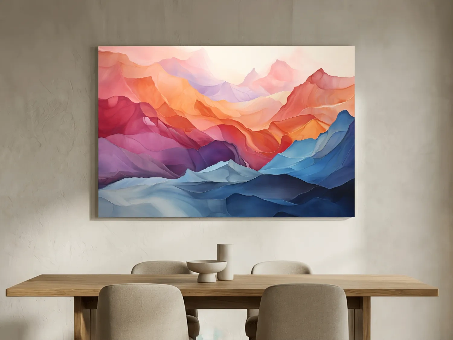 Vibrant Abstract Layered Mountain Landscape - Modern Colorful Alpine Wall Art