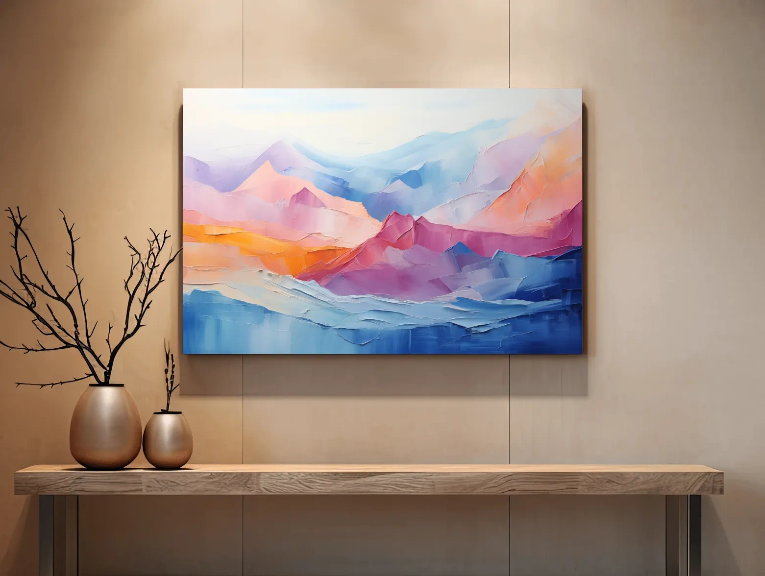 Vibrant Pastel Abstract Mountain Landscape - Colorful Textured Painting Style Wall Art