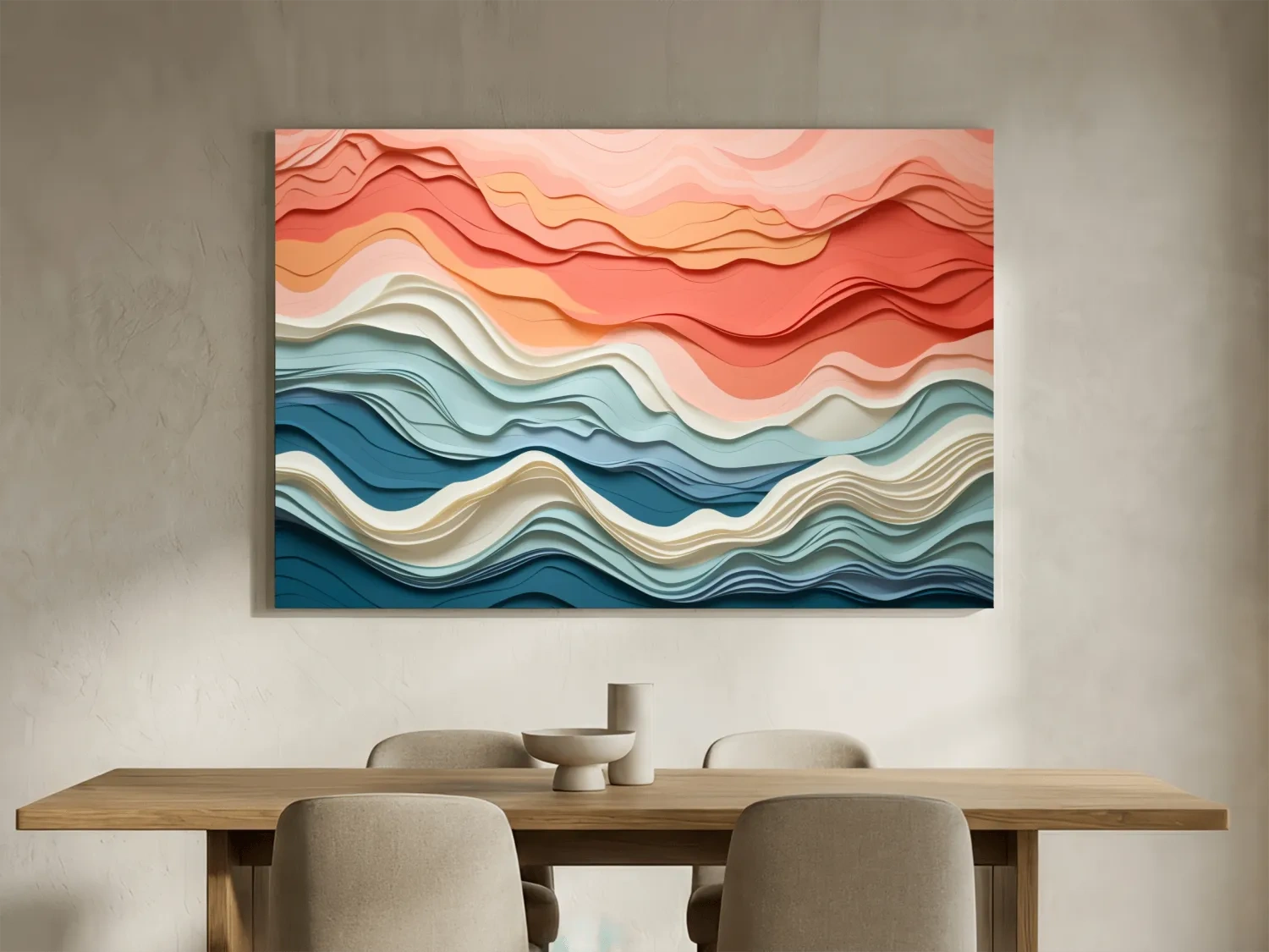 Layered Abstract Topographic Waves - 3D Paper Cut Style Wall Art