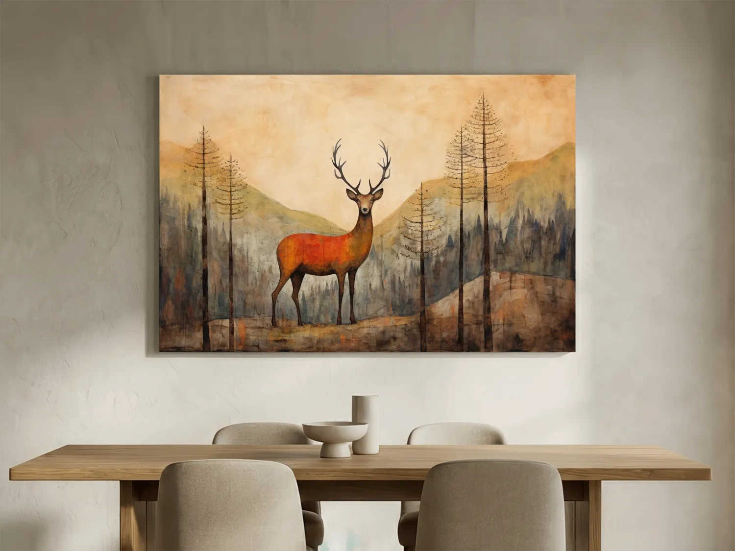 Rustic Woodland Stag Watercolor Painting - Autumn Mountain Forest Wildlife Wall Art