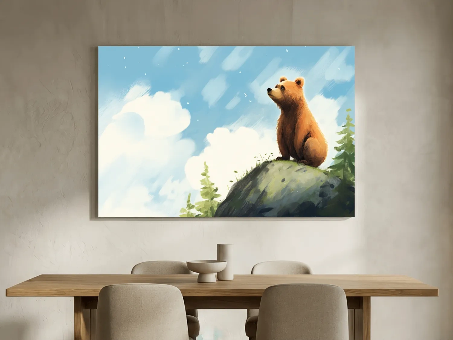 Whimsical Bear Cub On Rocky Peak - Nursery Wildlife Wall Art