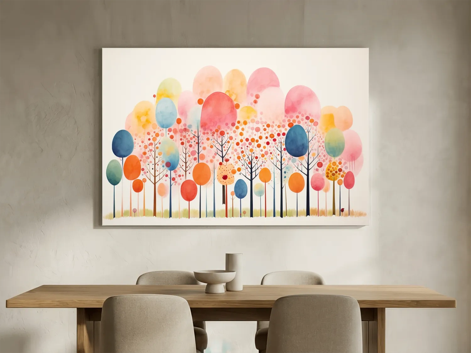Whimsical Pastel Watercolor Forest Trees - Colorful Nature Wall Art