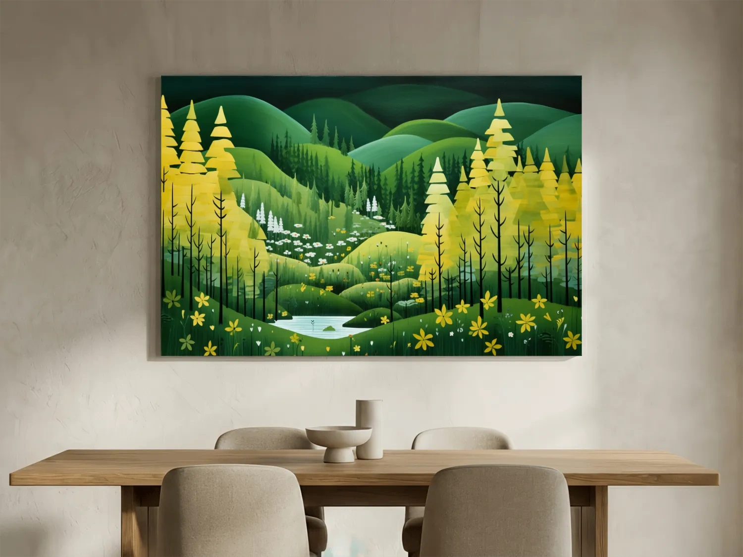 Whimsical Autumn Mountain Valley - Wildflower Forest Wall Art