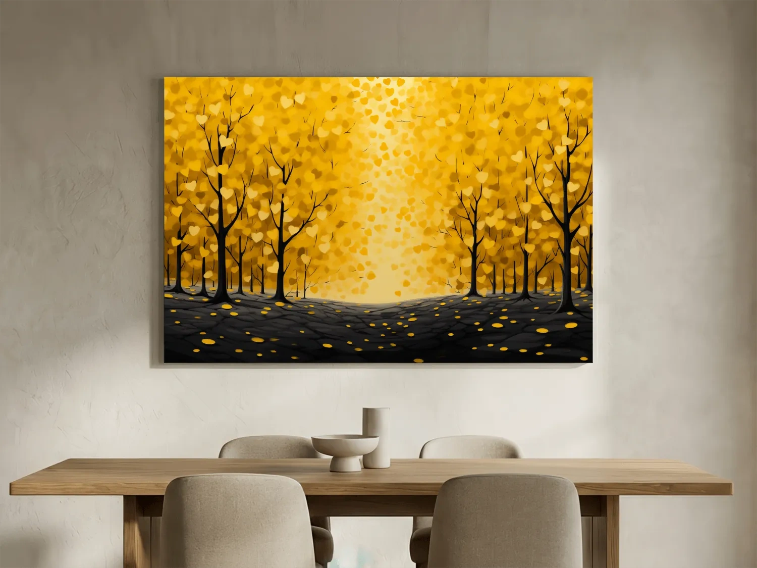 Golden Autumn Forest Canopy Painting - Warm Love Heart Wall Art