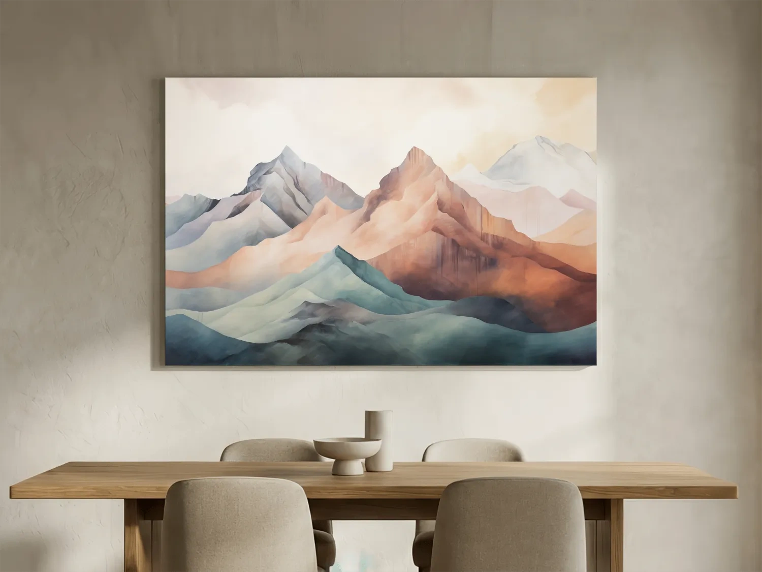 Dreamy Pastel Watercolor Mountain Range - Minimalist Alpine Landscape Wall Art