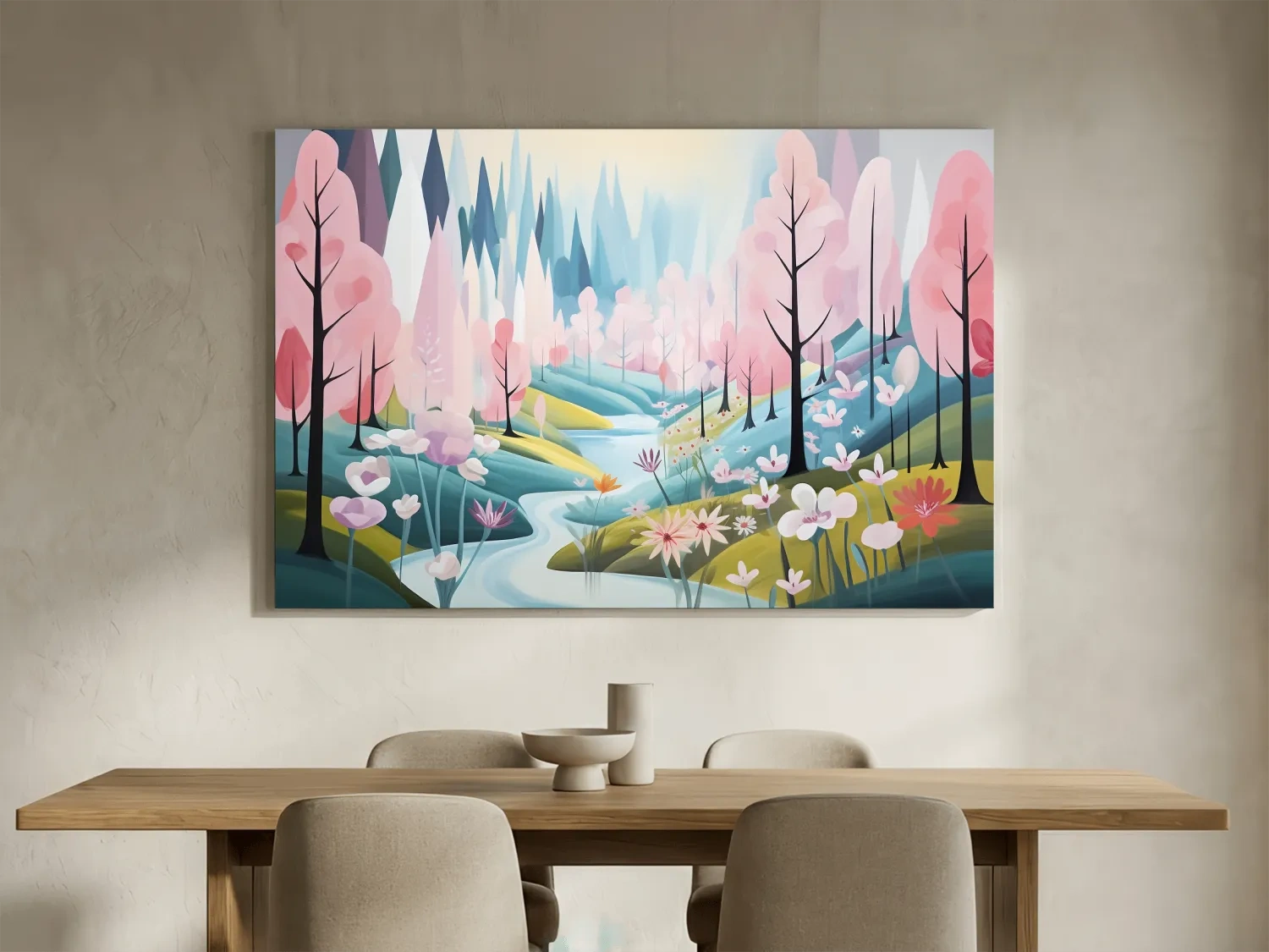 Dreamy Pastel Pink Blossom Forest - Whimsical Floral Landscape Wall Art
