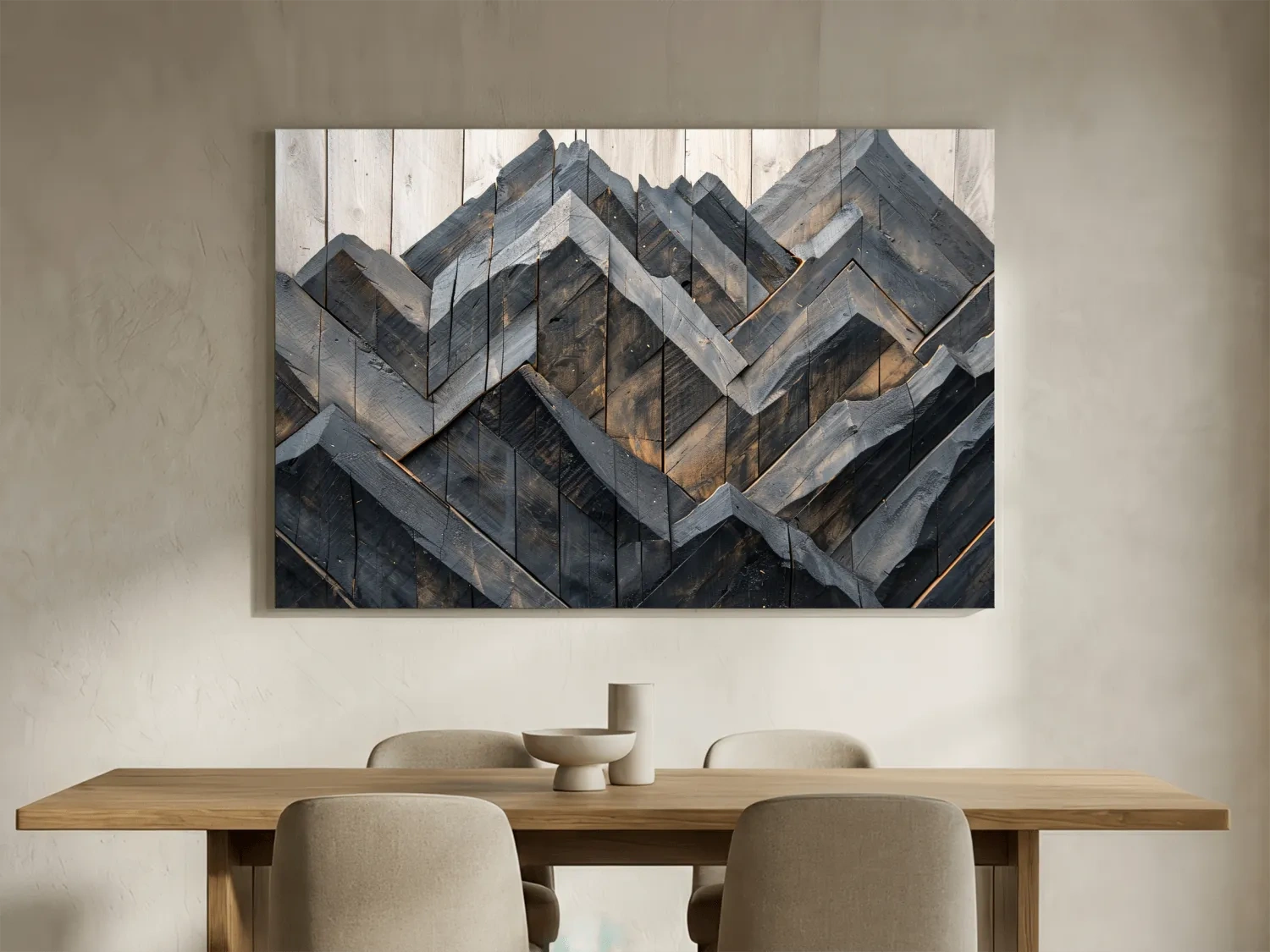 Geometric Wood Mountain Mosaic - Modern Rustic Landscape Wall Art