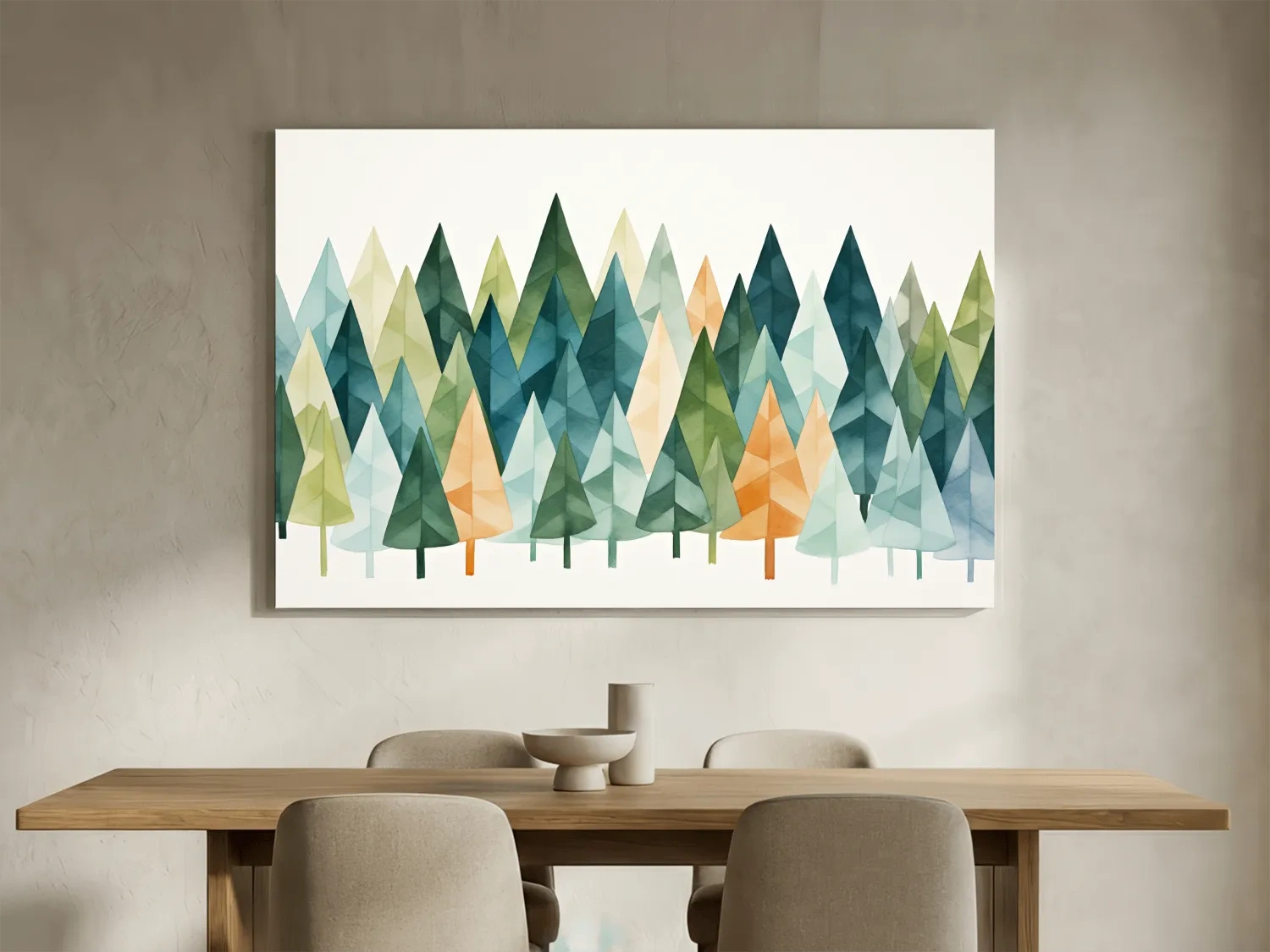 Watercolor Pine Forest Landscape - Modern Scandinavian Wall Art