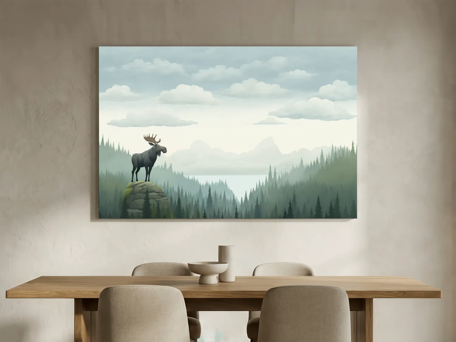 Majestic Moose Over Pine Forest - Nursery Wildlife Mountain Wall Art