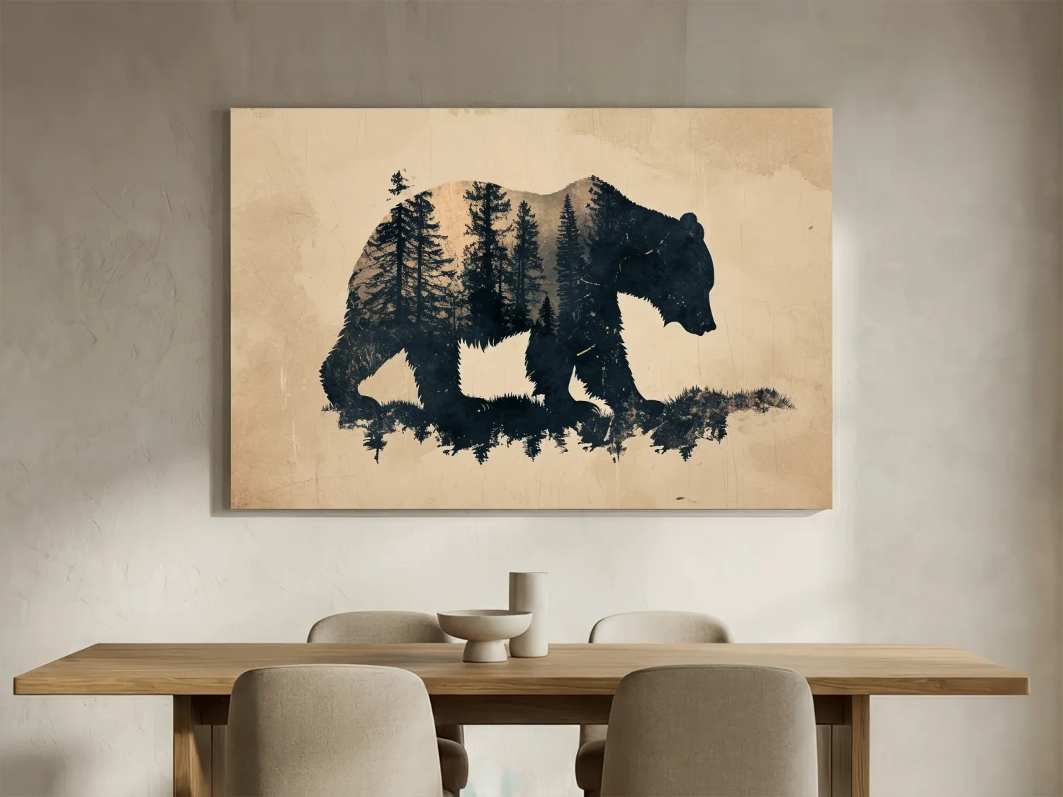 Vintage Grizzly Bear Forest Silhouette - Rustic Sepia Double Exposure Wildlife Wall Art