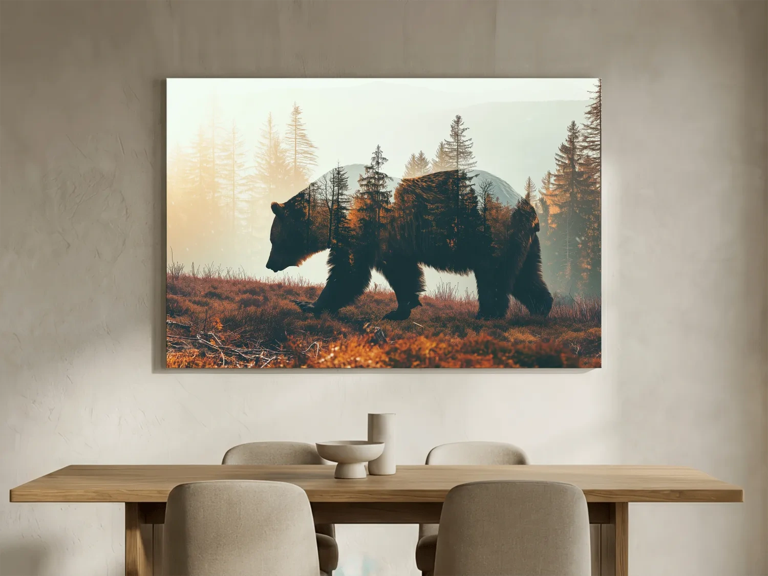 Double Exposure Grizzly Bear Forest - Misty Mountain Wildlife Photographic Artwork