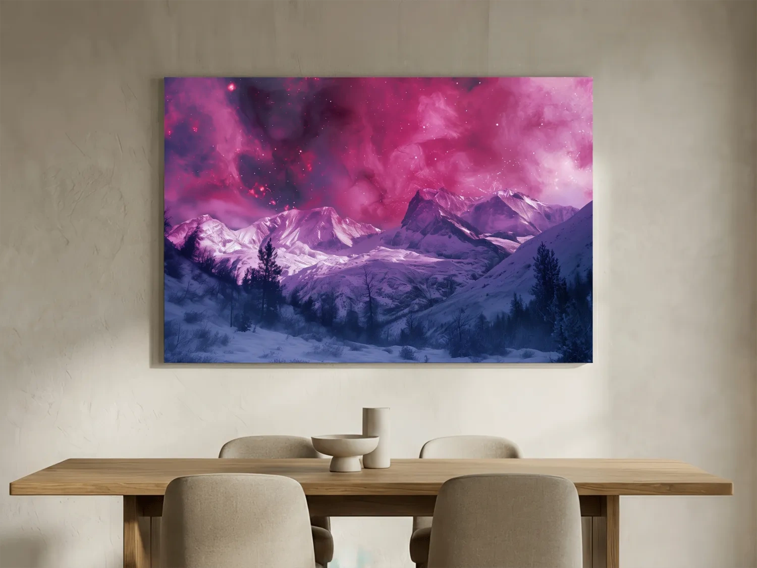Surreal Nebula Galaxy Alpine Glacier Landscape - Cosmic Winter Night Sky Wall Art