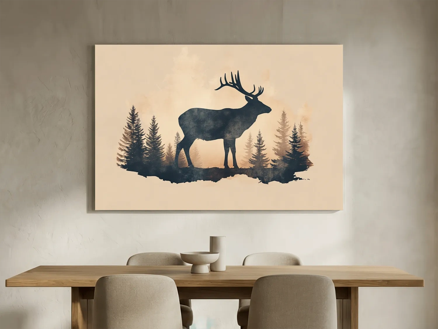 Vintage Sepia Deer Silhouette In Pine Forest - Rustic Woodland Artwork