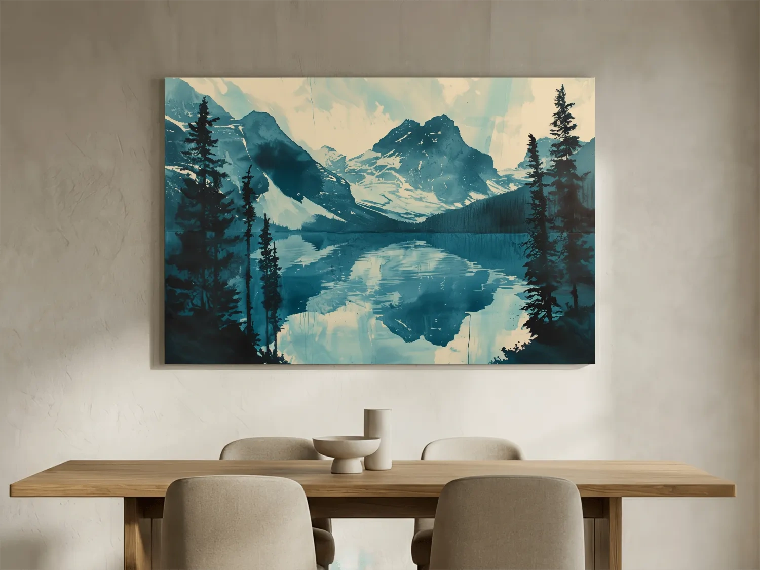 Rocky Mountains Alpine Lake Reflection - Watercolor Mountain Artwork