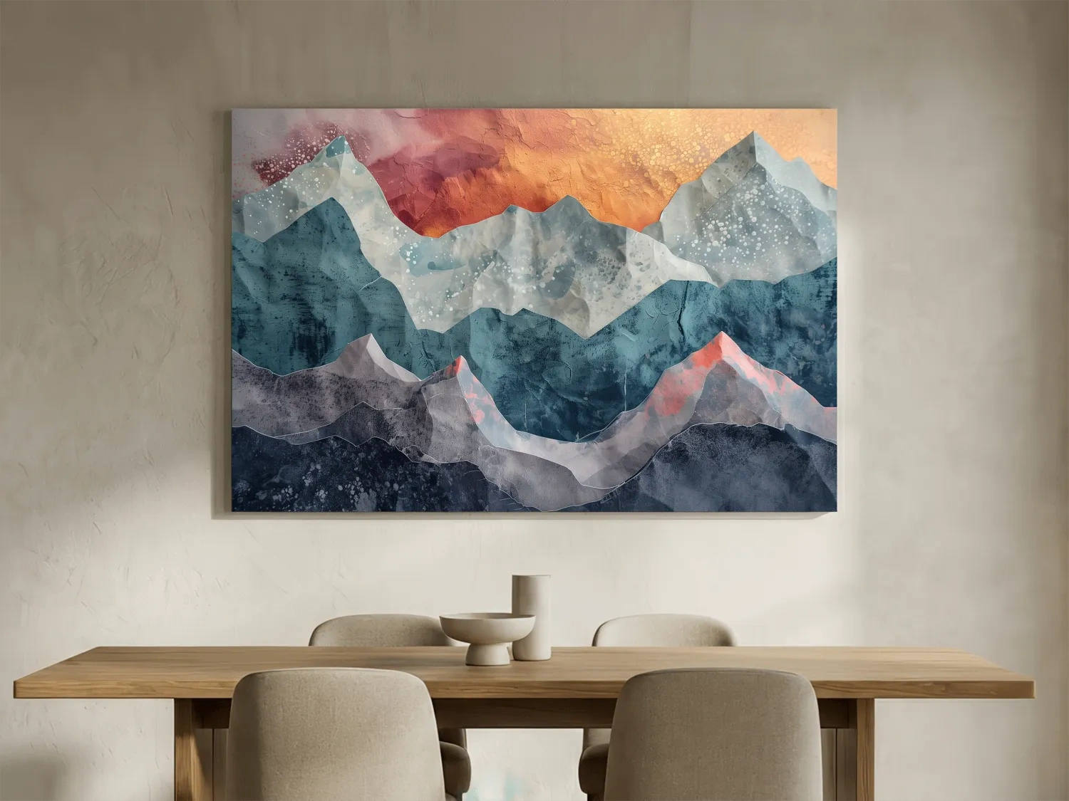 Layered Abstract Mountain Range Sunset - Modern 3D Mixed Media Landscape Wall Art