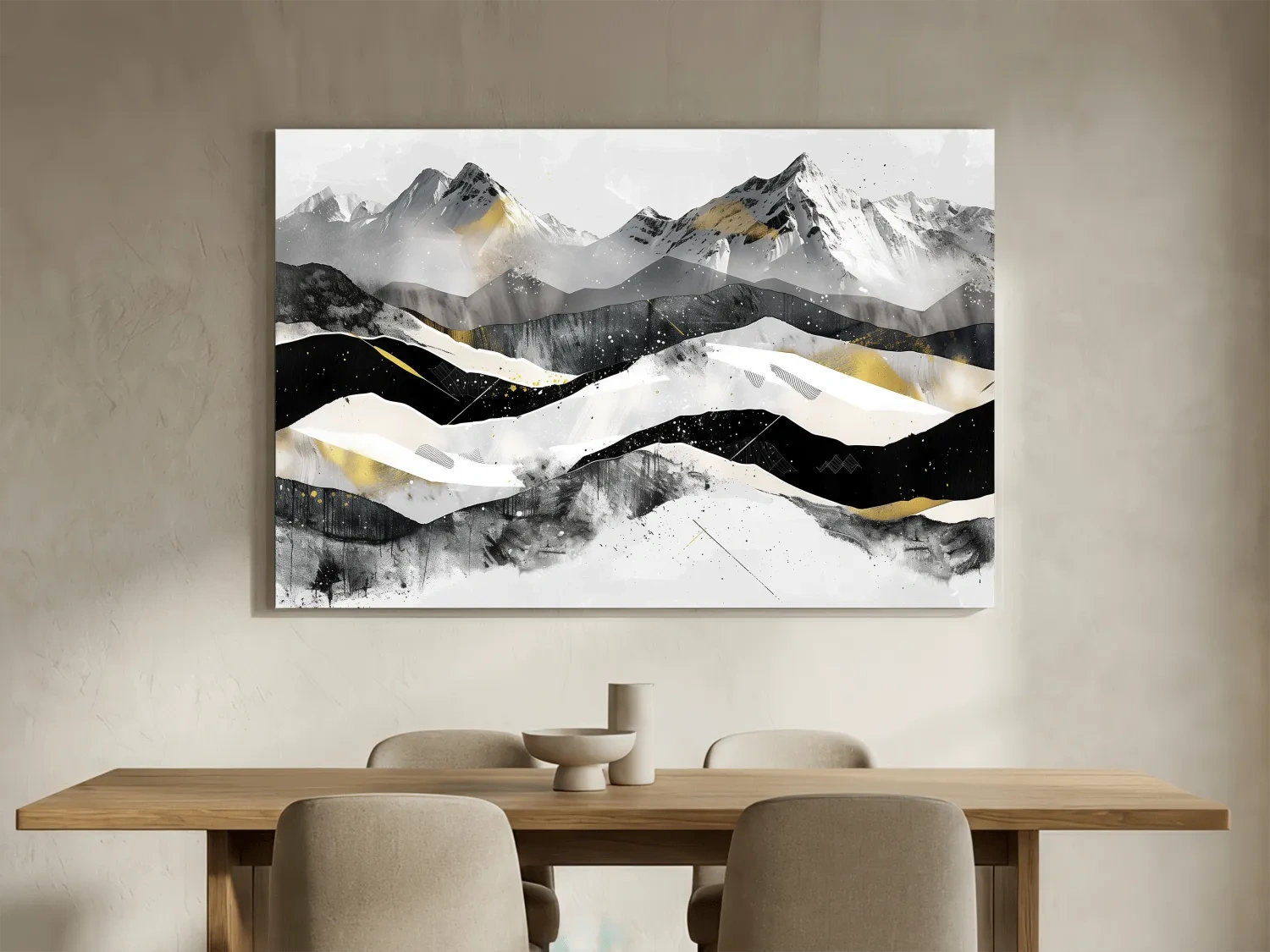 Abstract Mountain Range With Gold Accents - Modern Alpine Landscape Wall Art