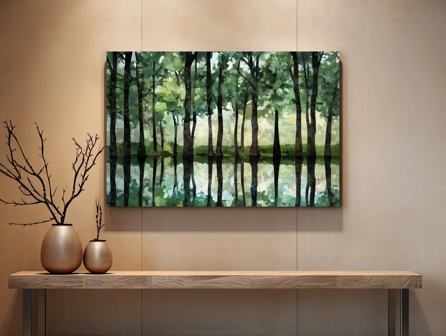 Forest of trees pattern artwork, mosaic style painting wall art