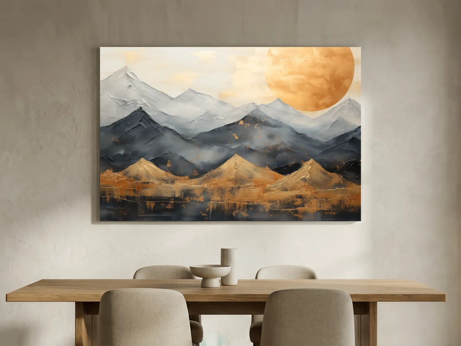 Gold Leaf Style Abstract Mountain Range Sunset - Modern Landscape Wall Art