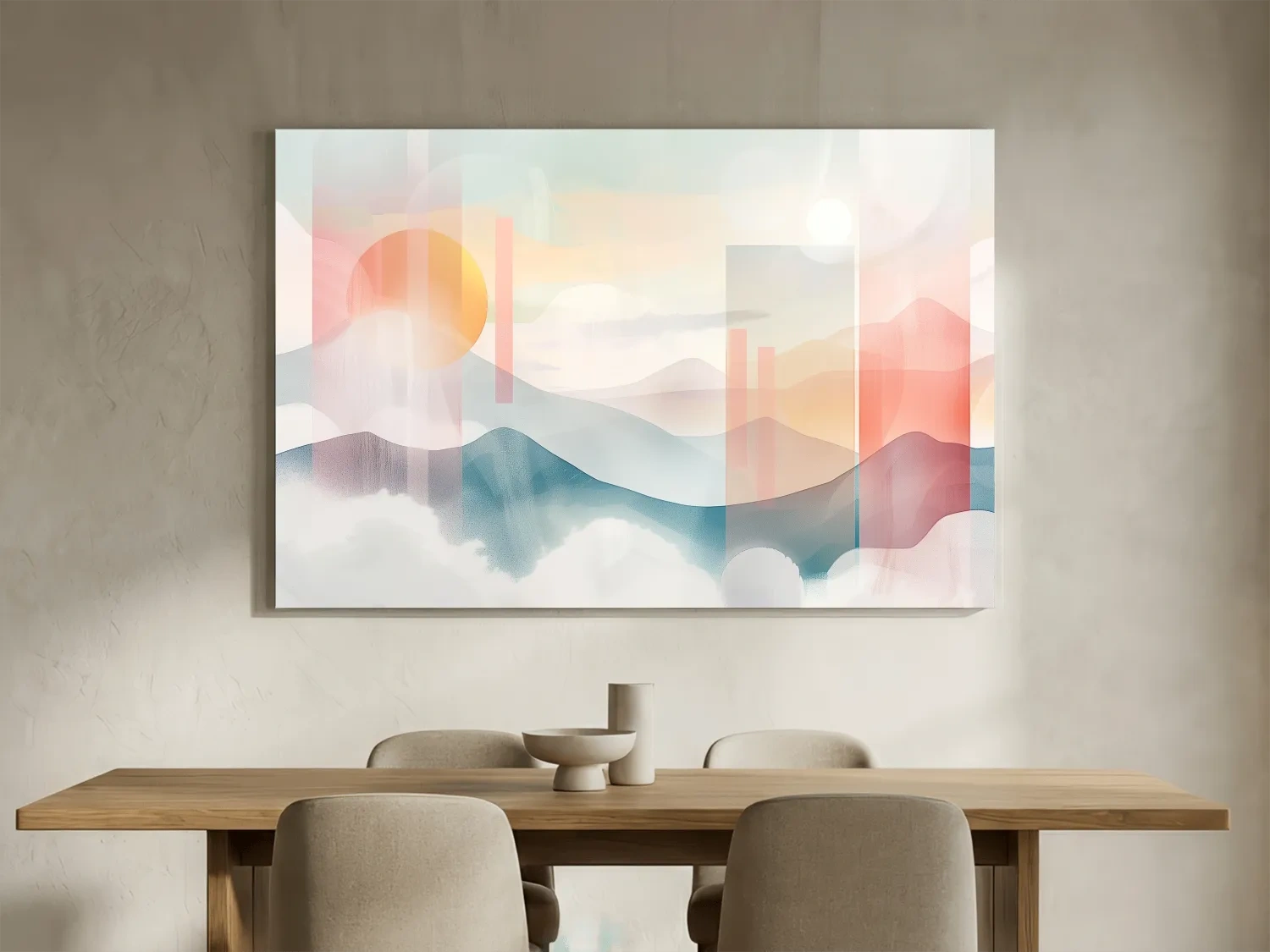 Abstract Pastel Mountain Sunrise Watercolor - Minimalist Geometric Wall Art