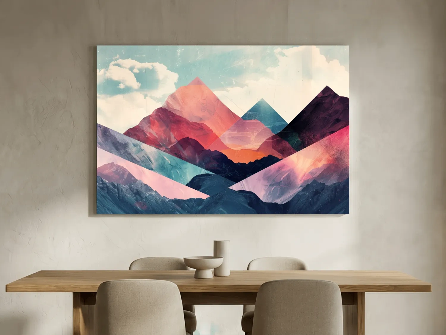 Vibrant Geometric Mountain Peaks - Modern Abstract Collage Wall Art