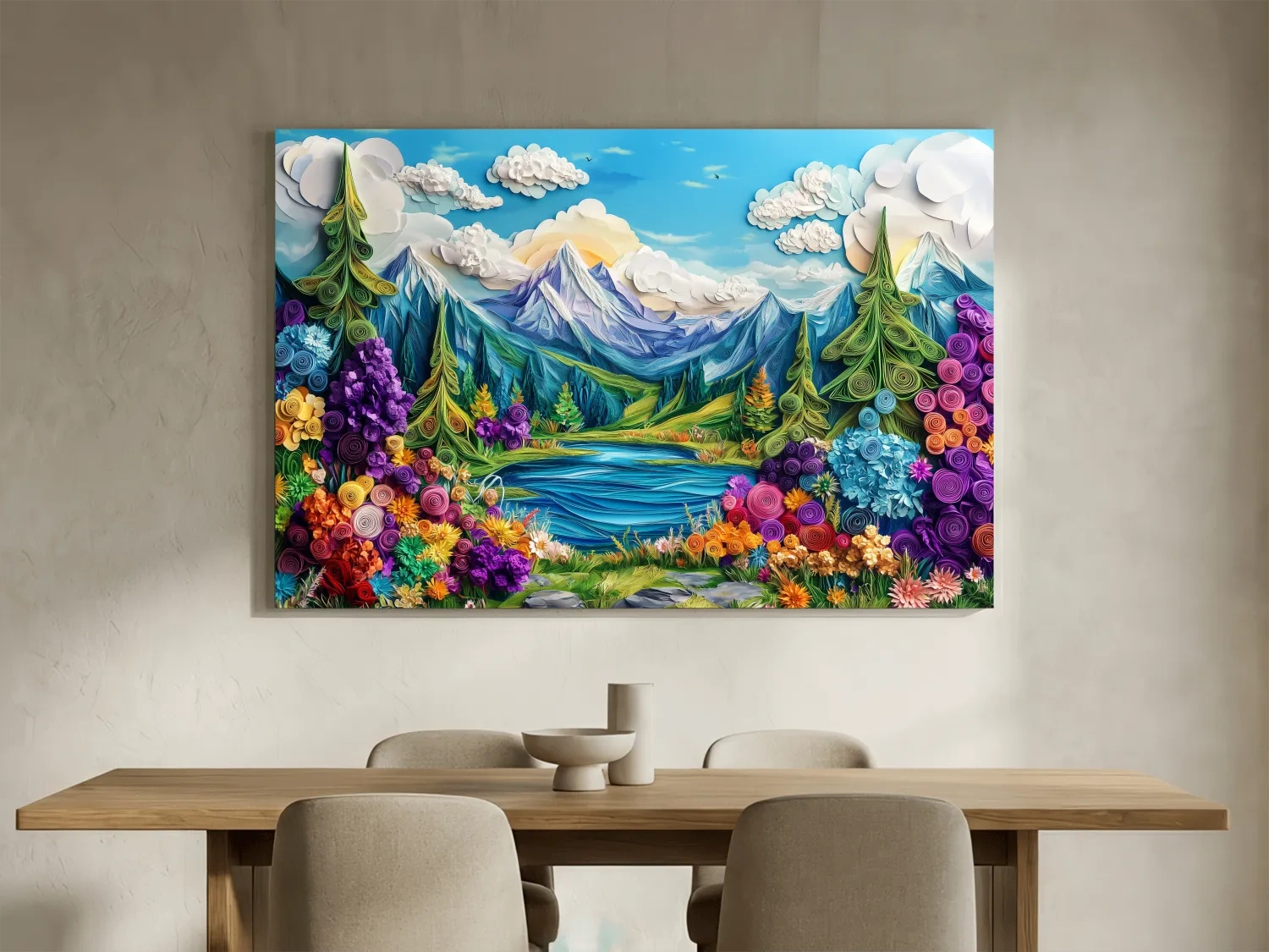 Colorful Paper Quilling Alpine Meadows Landscape - 3D Effect Nature Wall Art