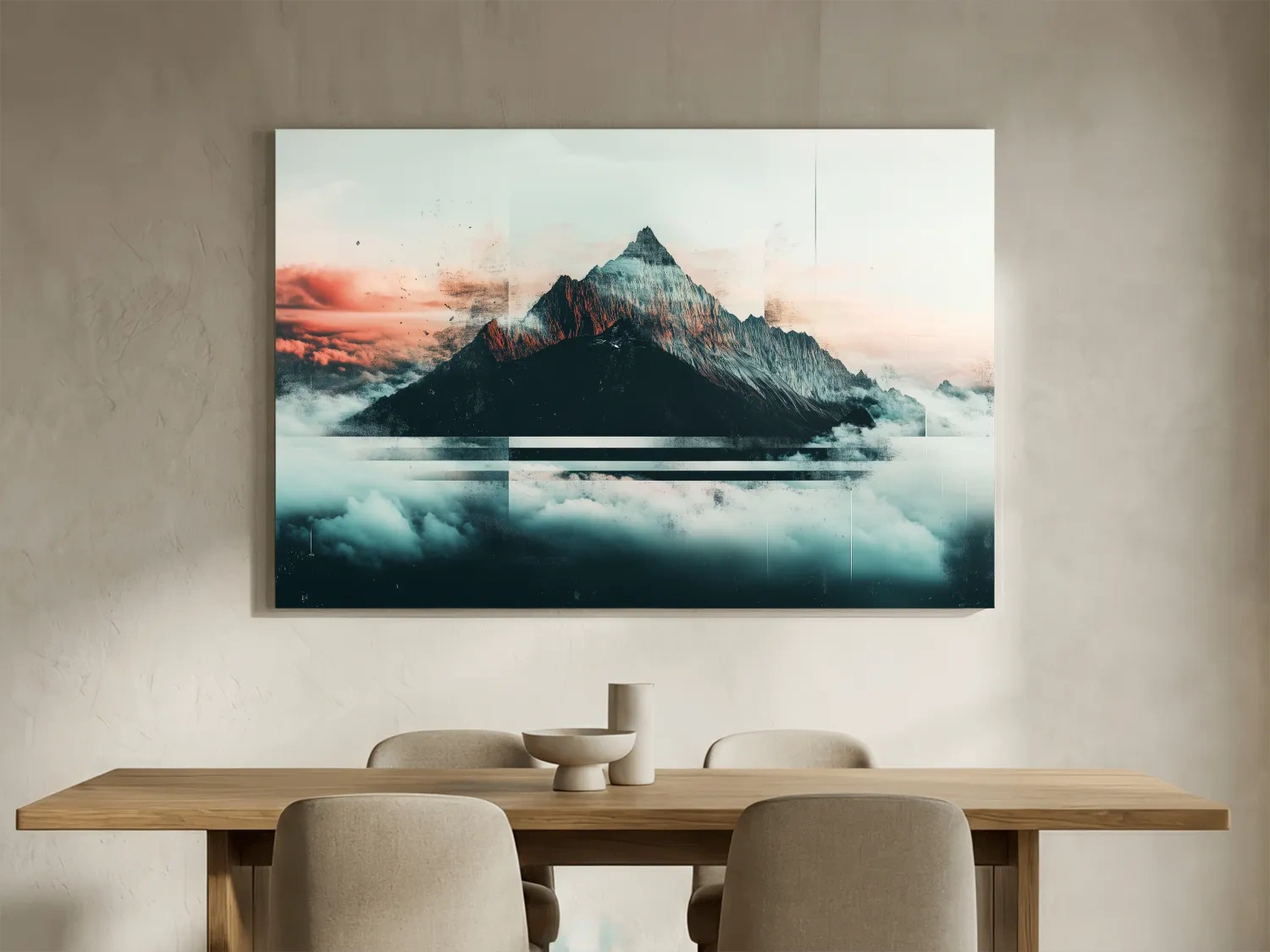 Abstract Sunset Alpine Peak Above Clouds - Glitch Style Mountain Wall Art